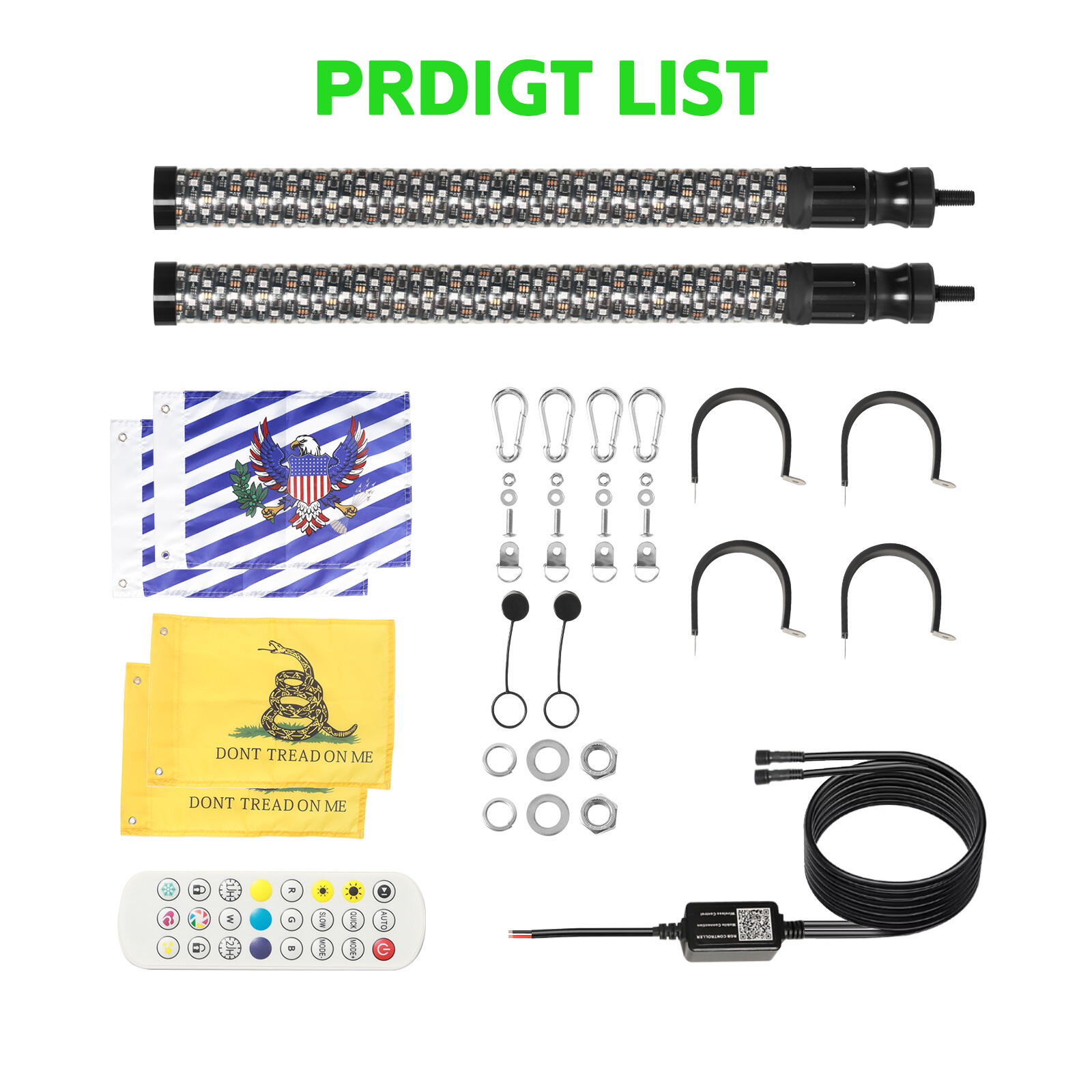 2X 2FT Spiral LED Fat Whip Lights Antenna RGB Chasing For Can-am X3 RZR UTV ATV