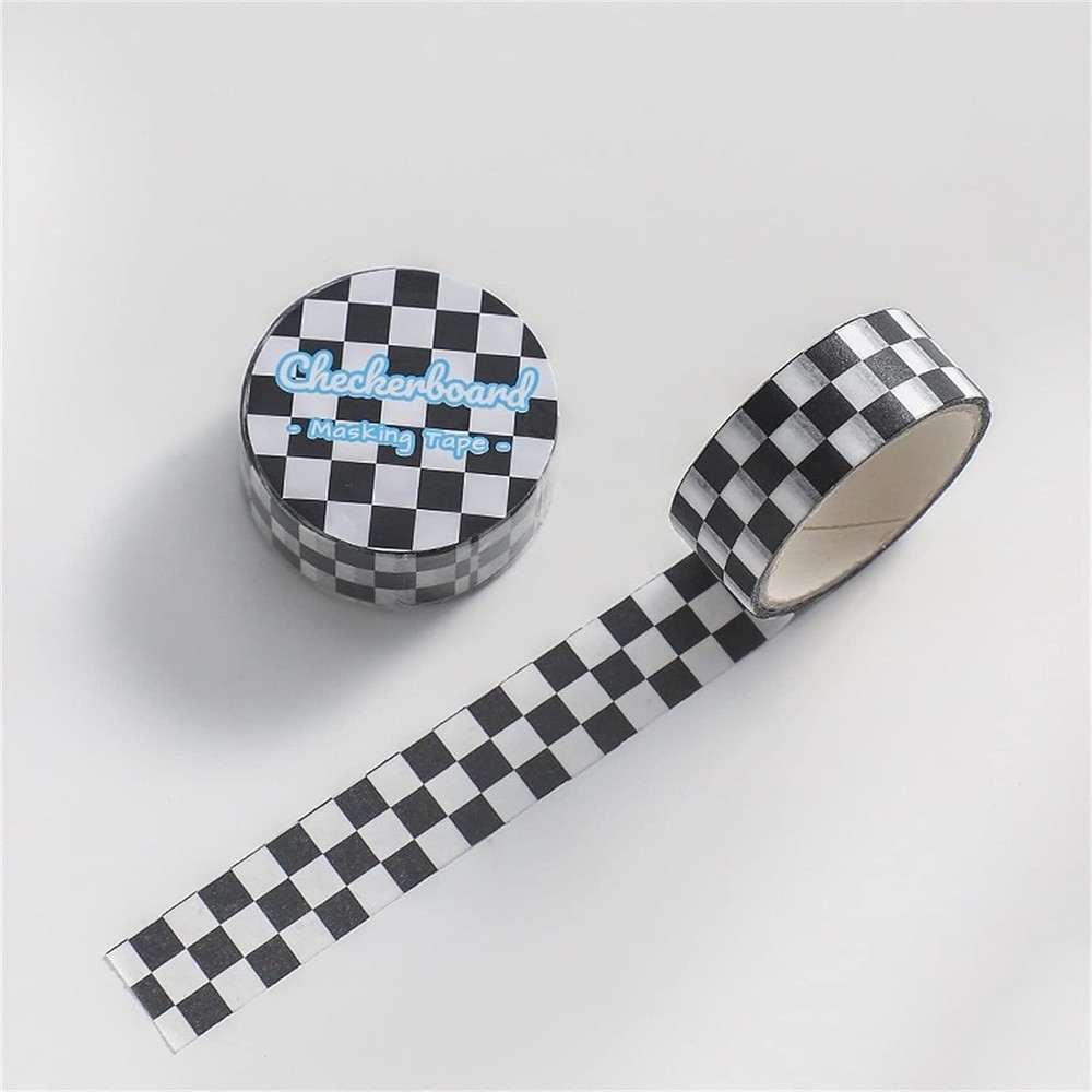 2Pcs Black White Decorative Washi Tape Compact Checkerboard Pattern Paper Tap...