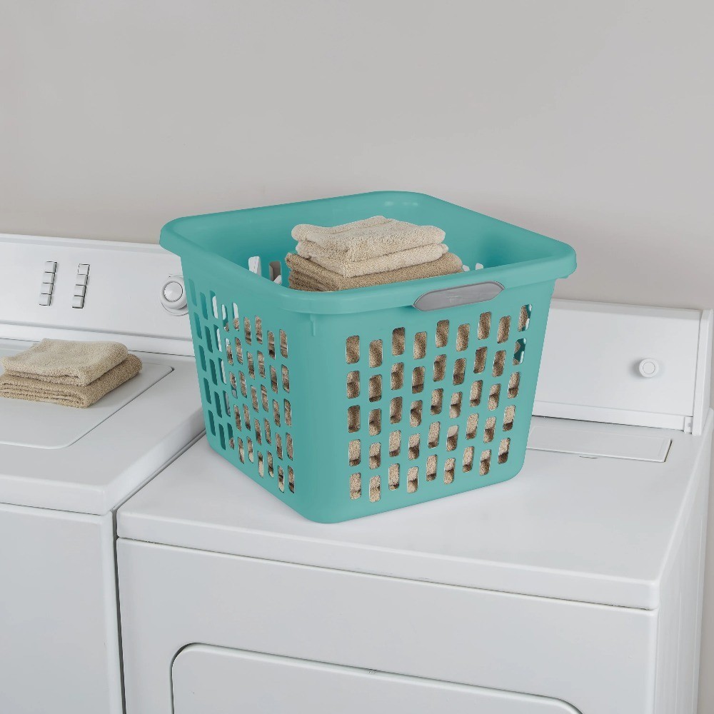 Large Plastic Laundry Basket with Handles Foldable Storage Hamper Teal