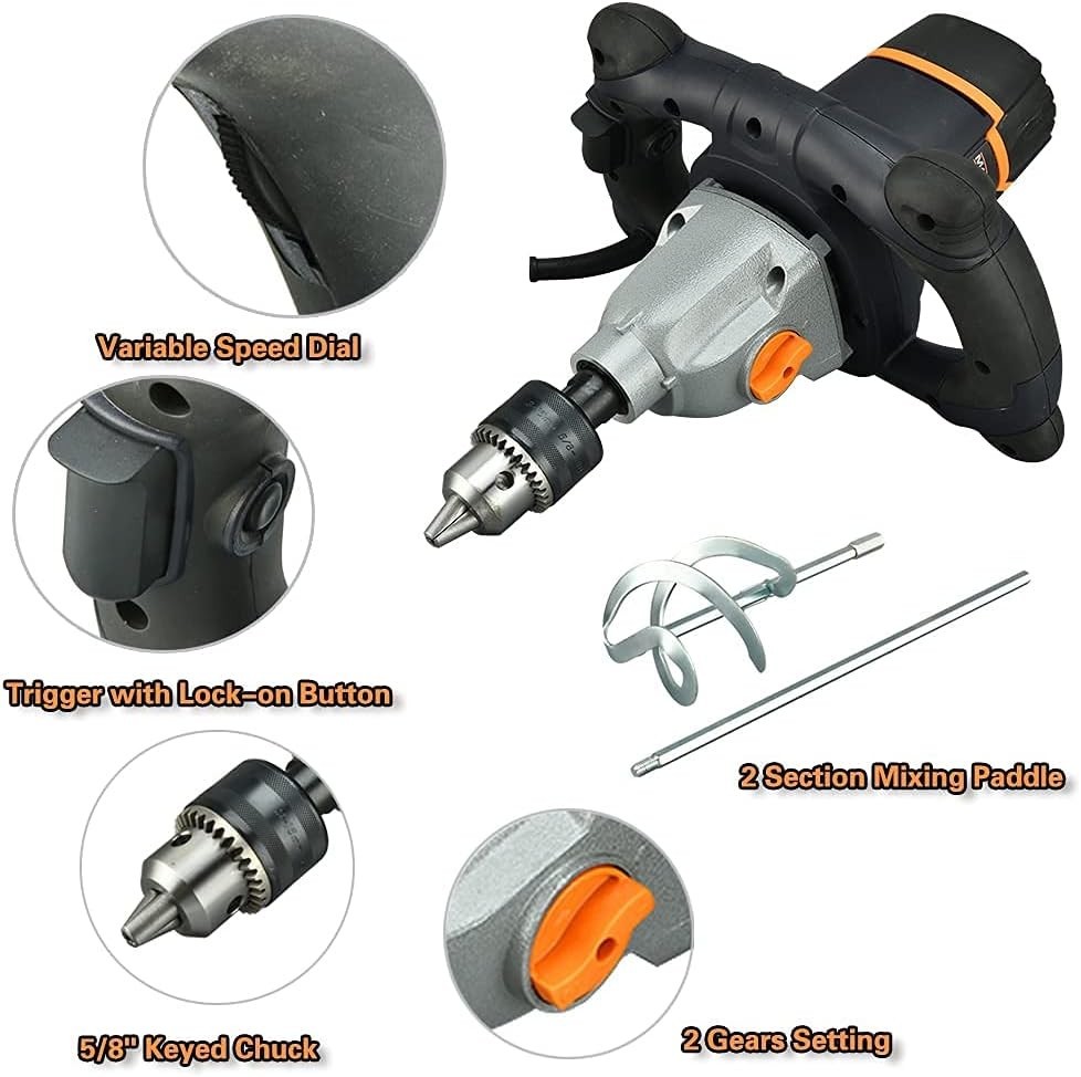 Concrete Mortar Mixer, Soft Start, 5/8" Keyed Chuck