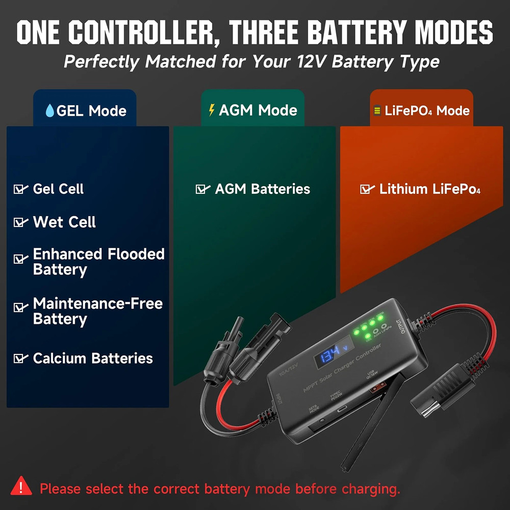 Portable Solar Charge Controller 12V 10A MPPT Solar Panel Charge Controller New
