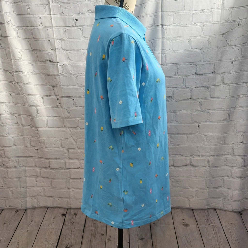 Cat & Jack Boy Polo Shirt XXL 16/18 Husky Blue Tropical Beach Print Cotton Blend