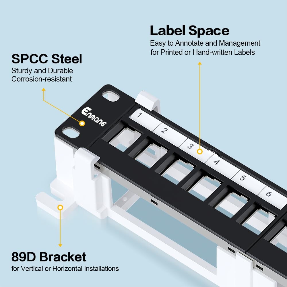 12 Port Blank Keystone Patch Panel, 10inch, Wall Mount, 89D Bracket, Metal