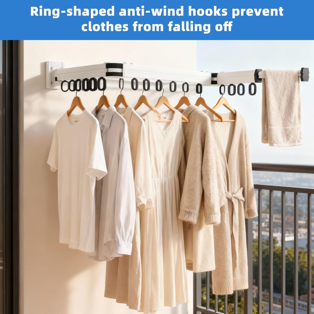 Wall Mounted Clothes Drying Rack, Foldable Laundry Drying Hanger Rack for Ind...