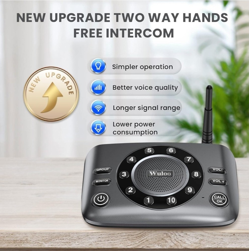 Hands Free Wireless Intercom Doorbell for Home Classroom, Two-Way Communicator