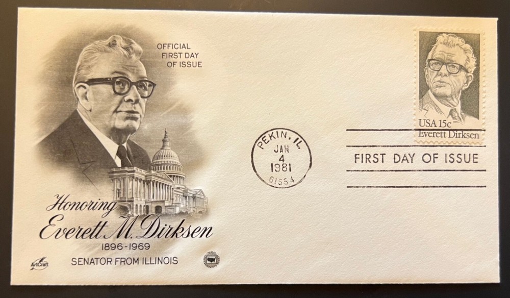 SENATOR EVERETT DIRKSEN JAN 4 1981 PERKIN IL FIRST DAY COVER (FDC) BX2