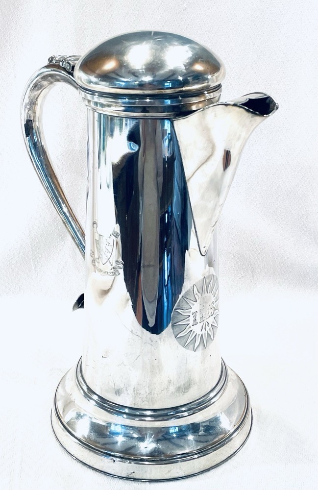 IMPRESSIVE VICTORIAN SILVER PLATED LARGE ECCLESIASTIC FLAGON.