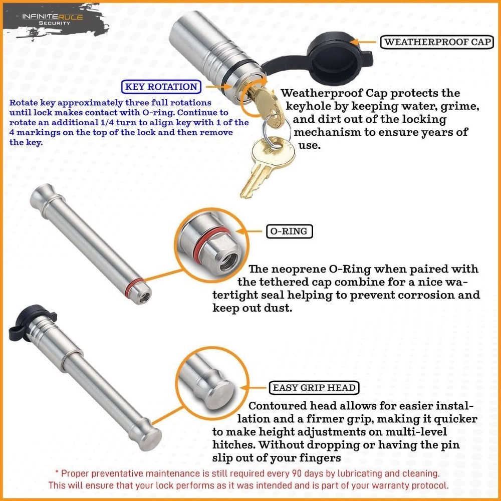 Anti-Theft Hitch Lock for 2" & 2.5" Receivers – Rust-Resistant Design