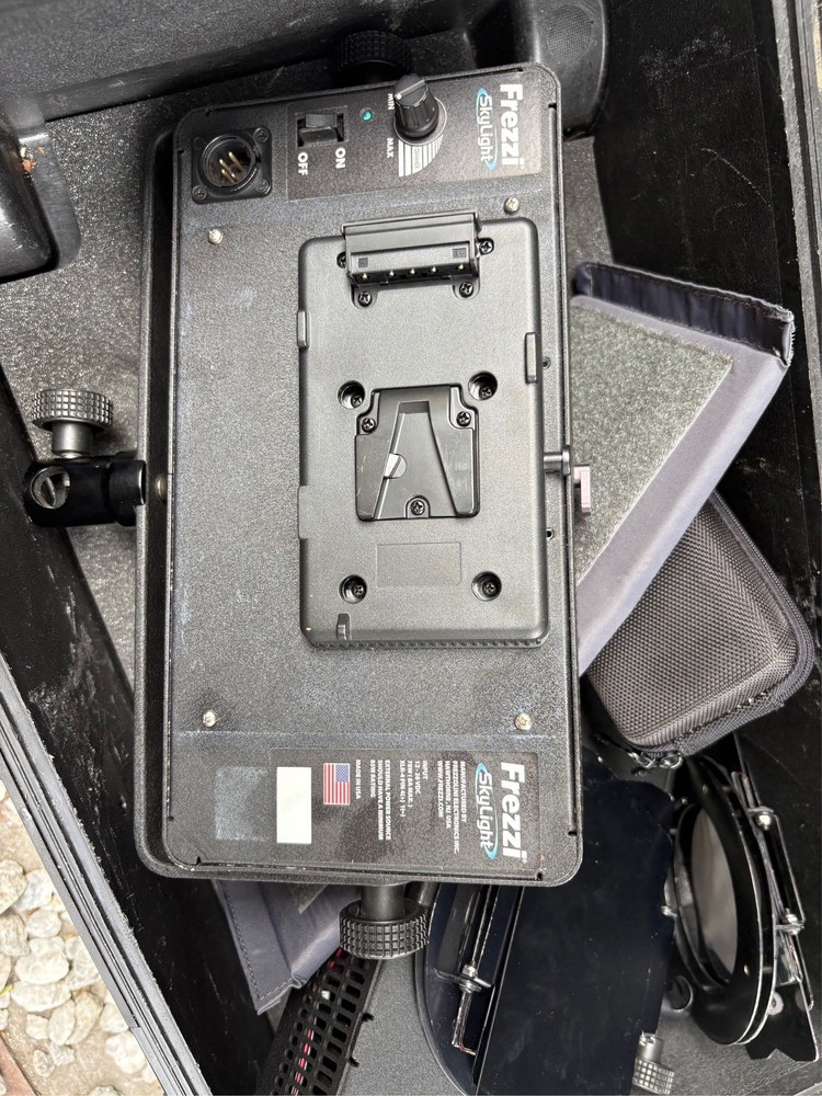 2 Frezzi Skylights & Pelican Case Mount (V-Mount Battery Plates Attached)