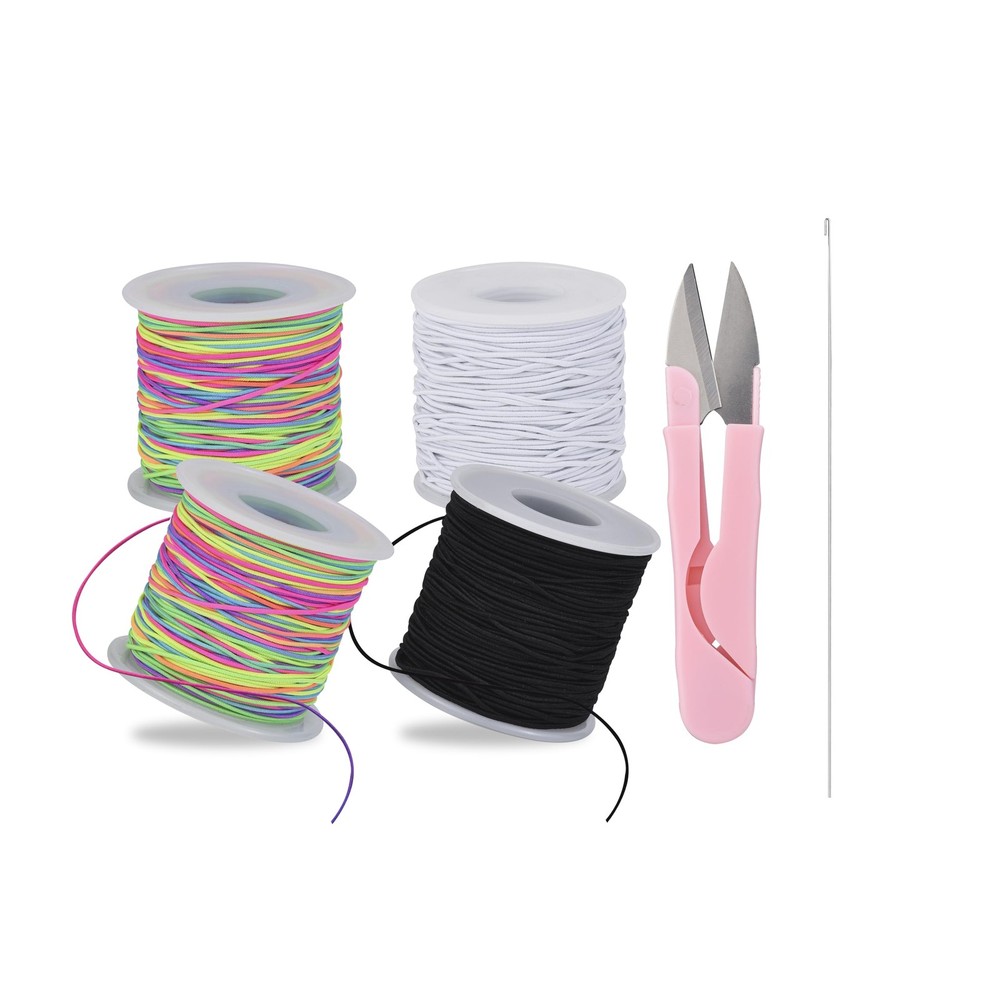 Stretchy Bracelet String,Sturdy Rainbow Elastic 4 Rolls Black, White,