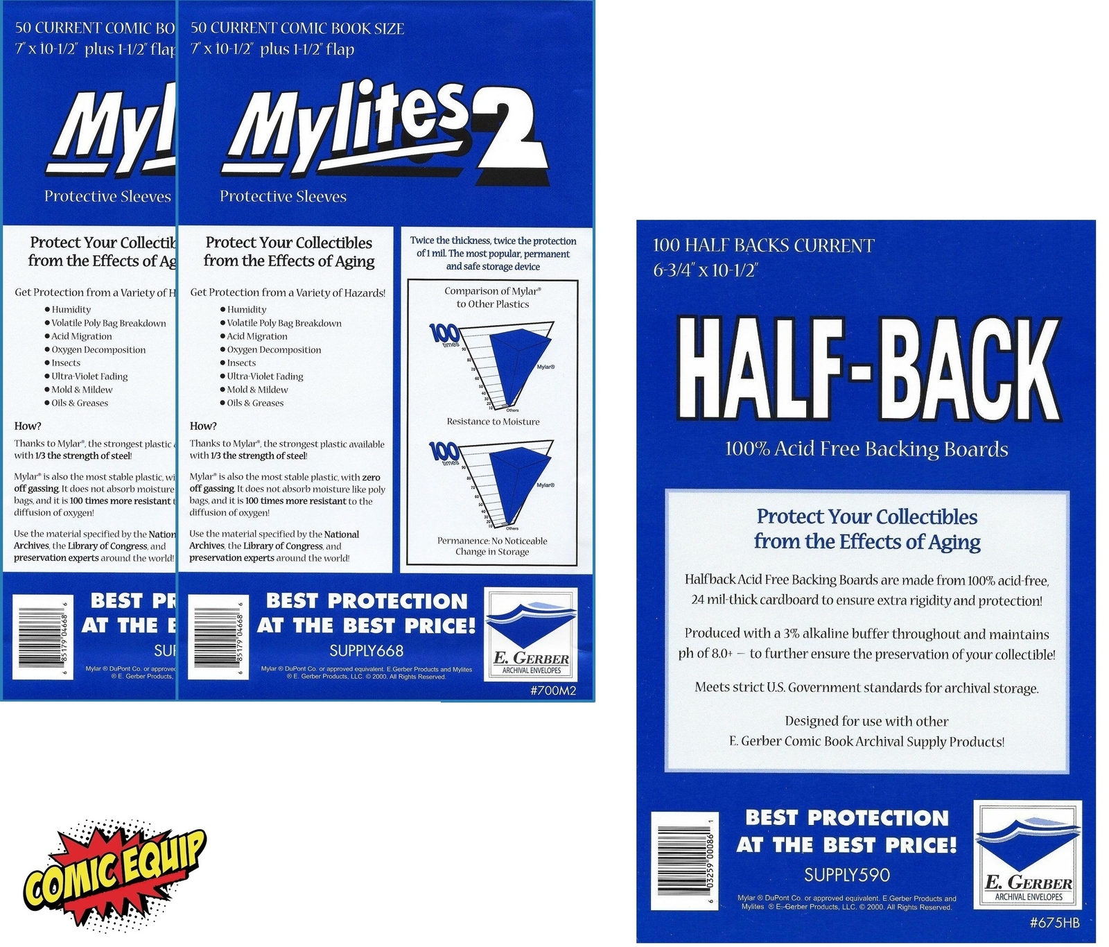 100 Mylites2 CURRENT Mylars Bags & 100 Half Back Comic Boards 700M2/675HB