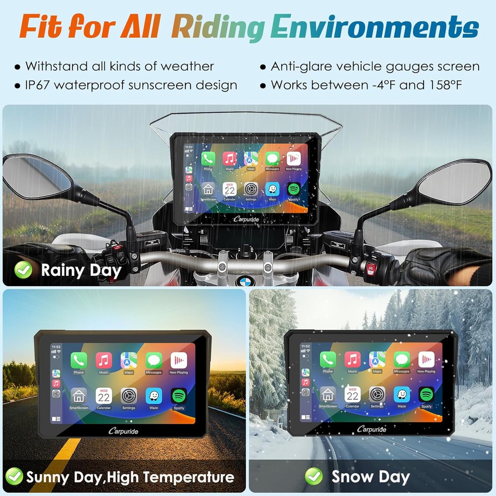 7Inch Motorcycle Navigation GPS Wireless Carplay Android Touch Screen + TPMS