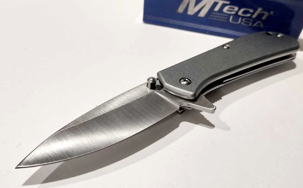 M-TECH Amplitude Gray Drop Point Spring Open Assisted Folding Pocket Knife A/O