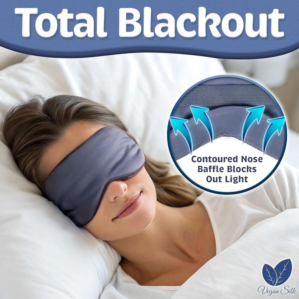 Cooling Light Blocking Eye Mask with Adjustable Strap - Navy Gray Bamboo Viscose