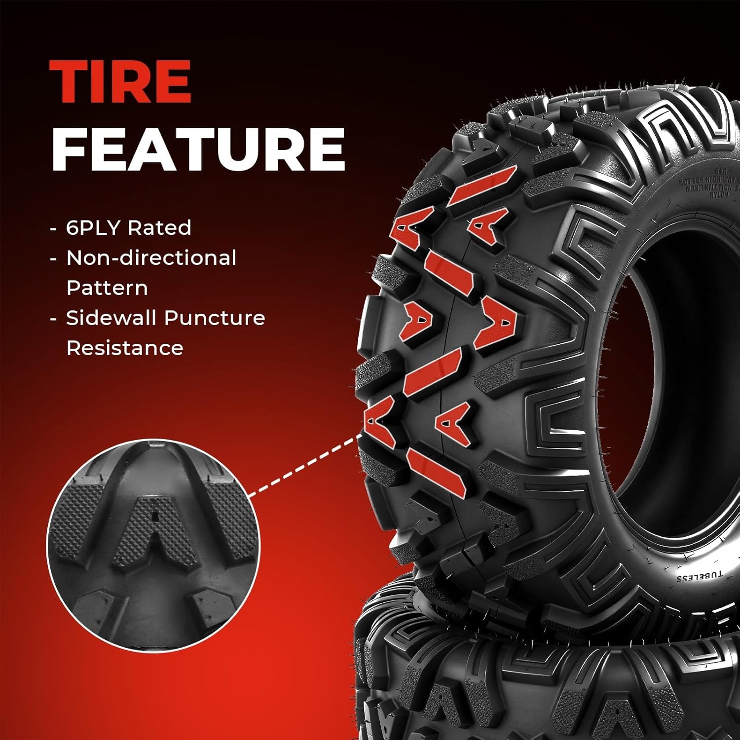 ATV/UTV Tires 25x8-12 Front & 25x10-12 Rear All-Terrain Mud Tires 6-Ply Set of 4
