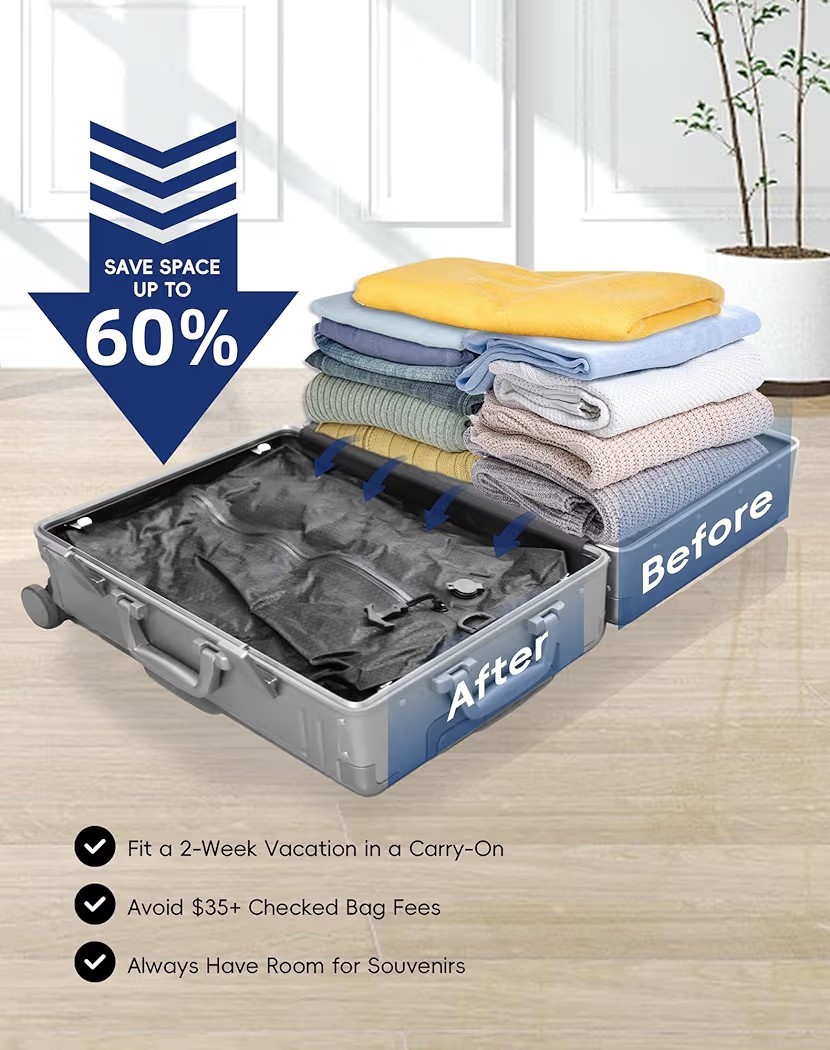 Travel Vacuum Bags With Wireless Pump Airtight & Waterproof For Traveling