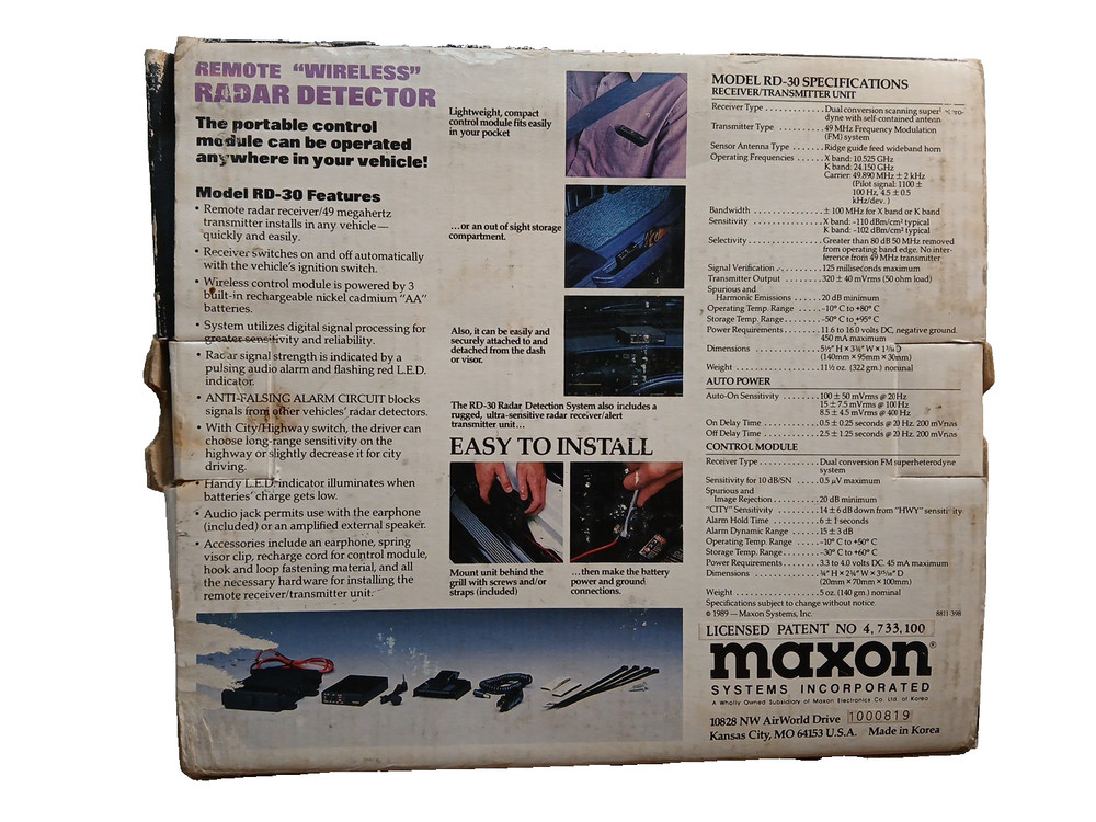 Maxon RD-30 Radar Detector New Open Box
