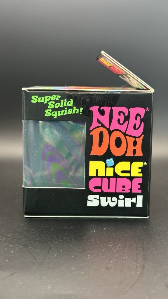 Nee Doh Nice Cube Swirl Super Solid Squish Toy Green Purple Blue