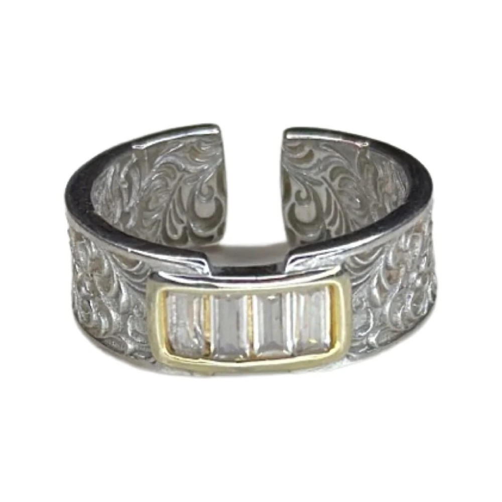 Carved Patterned Ring Silver