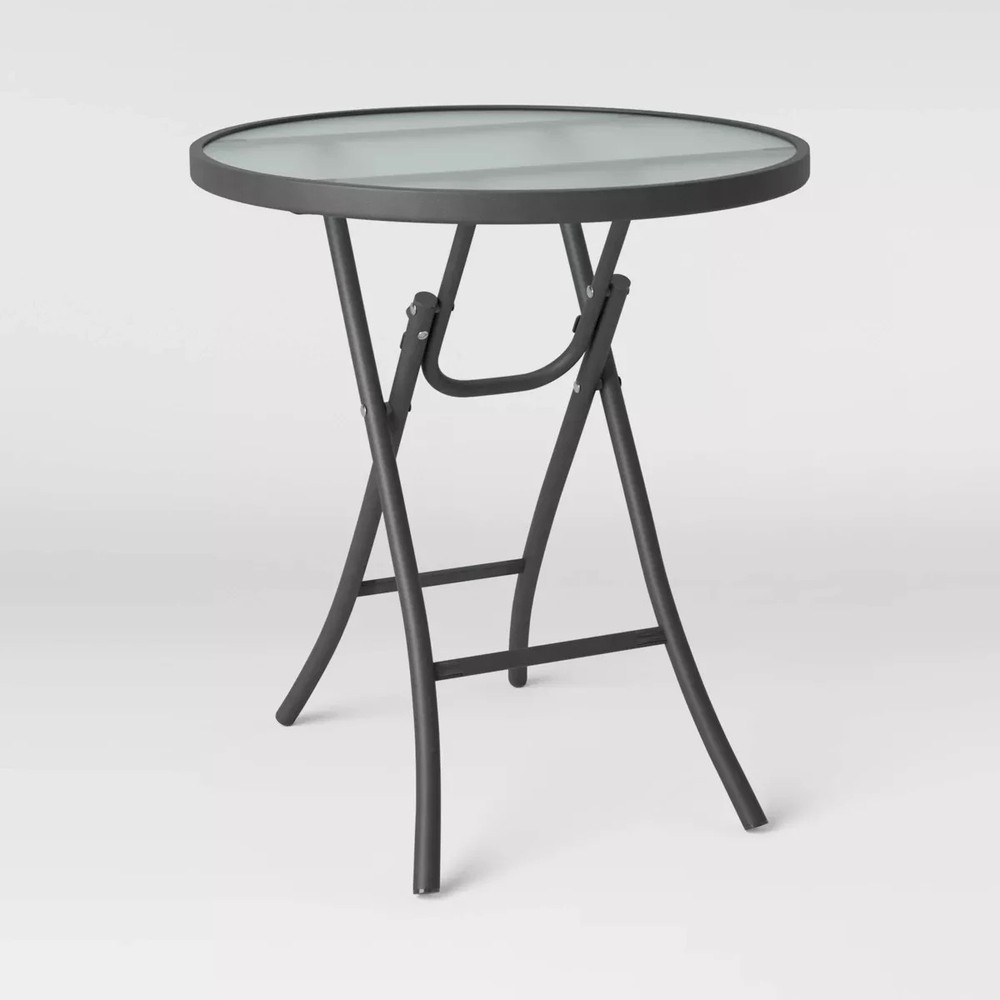 Folding Round Patio Accent Table - Clear - Black Frame