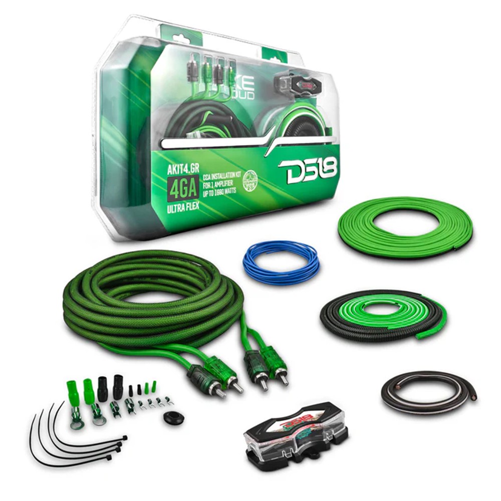 DS18 Amp Wiring Kit Installation Green CCA 4 Gauge 1680W AKIT4.GR