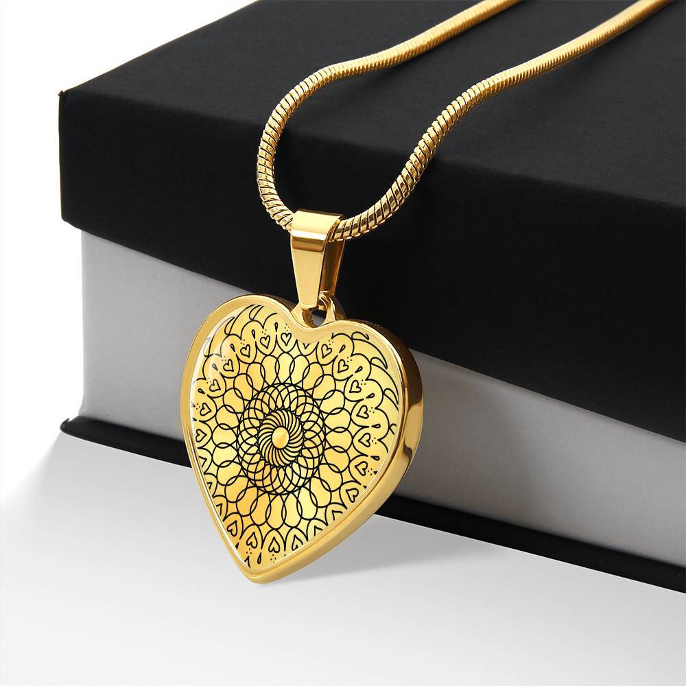 Graphic Heart Pendant + Necklace - Round Mandala Pattern