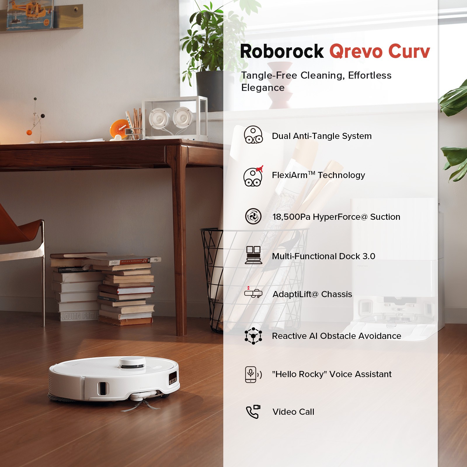 Roborock Qrevo Curv Vacuum&Mop,18500Pa,Zero-Tangling,FlexiArm Tech - Refurbished