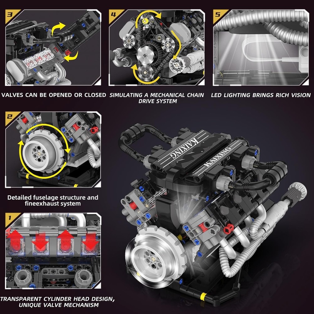 V8 Mini Engine Model Kit That Runs Building Sets with Motor. APP Control Technic
