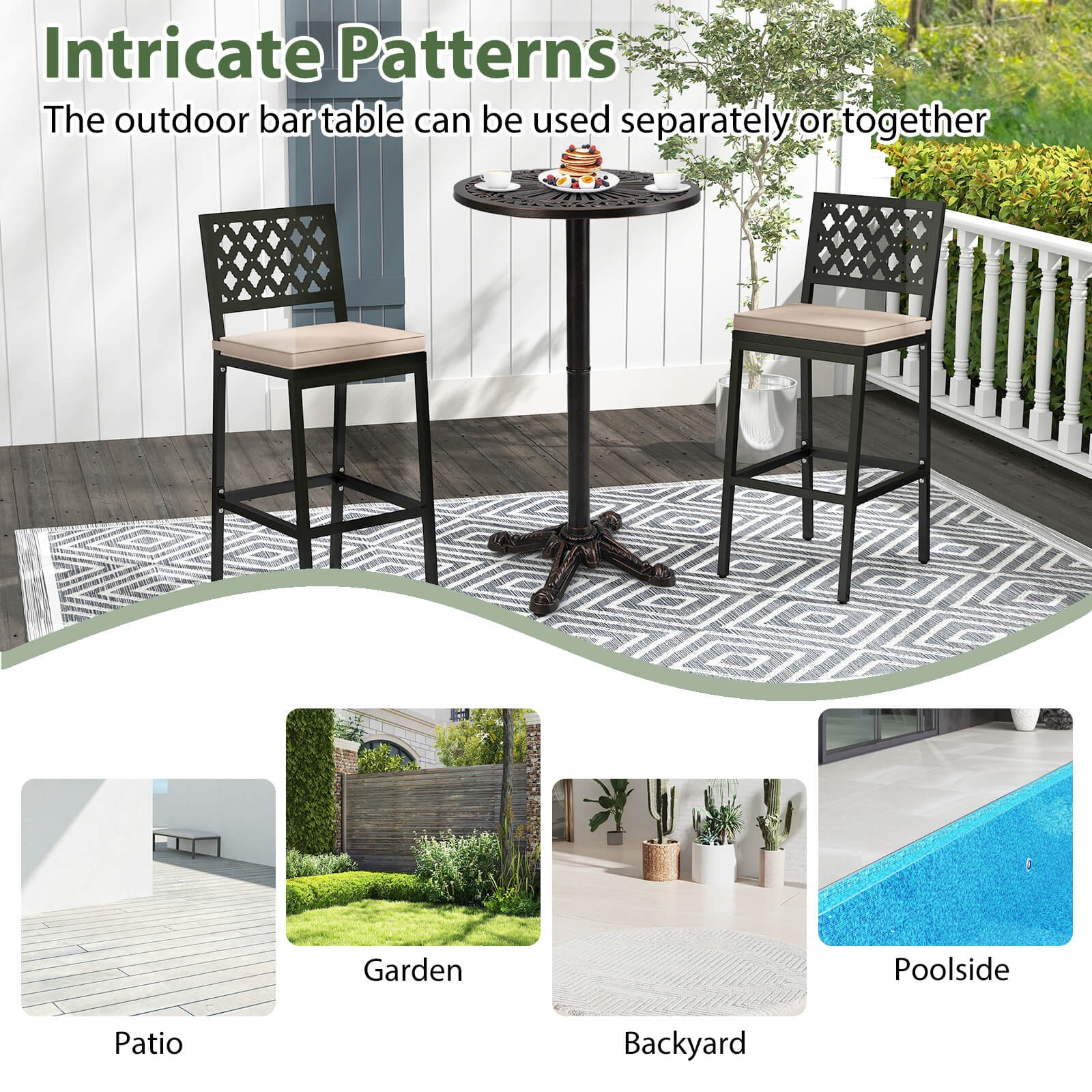 24" Patio Round Bar Table w/Carved Texture for Garden Backyard Balcony, Poolside