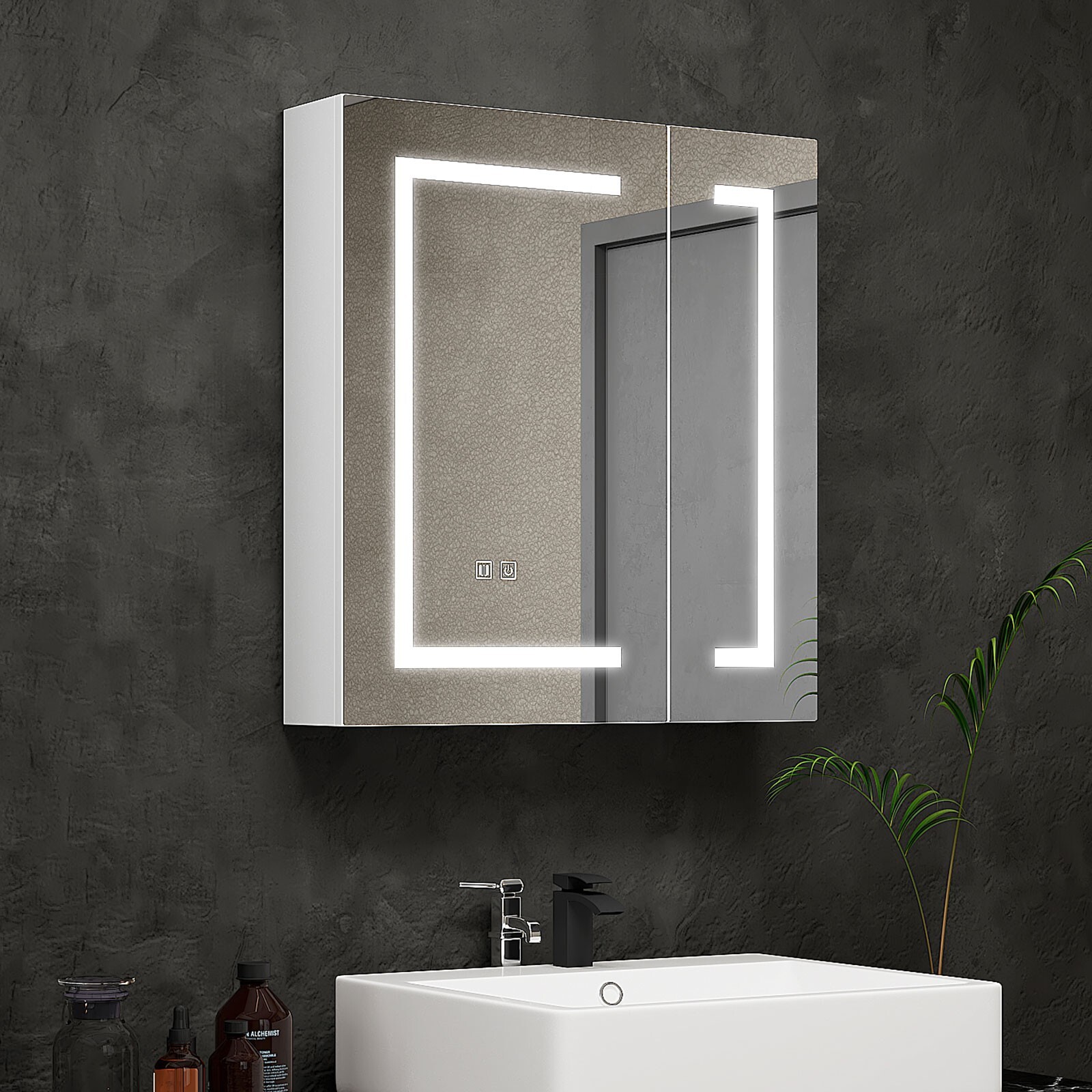 Dimmable LED Lighted Medicine Cabinet with Mirror Wall-mounted Bathroom Cabinet