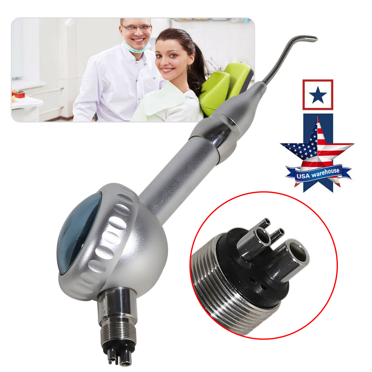 2X Dental Air Polisher Teeth Polishing Handpiece Hygiene Prophy 4 Holes w/ Tips