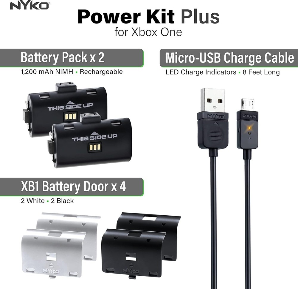 Ultimate Xbox One Power Kit with 2 Rechargeable Batteries & 8ft Micro-USB Cable