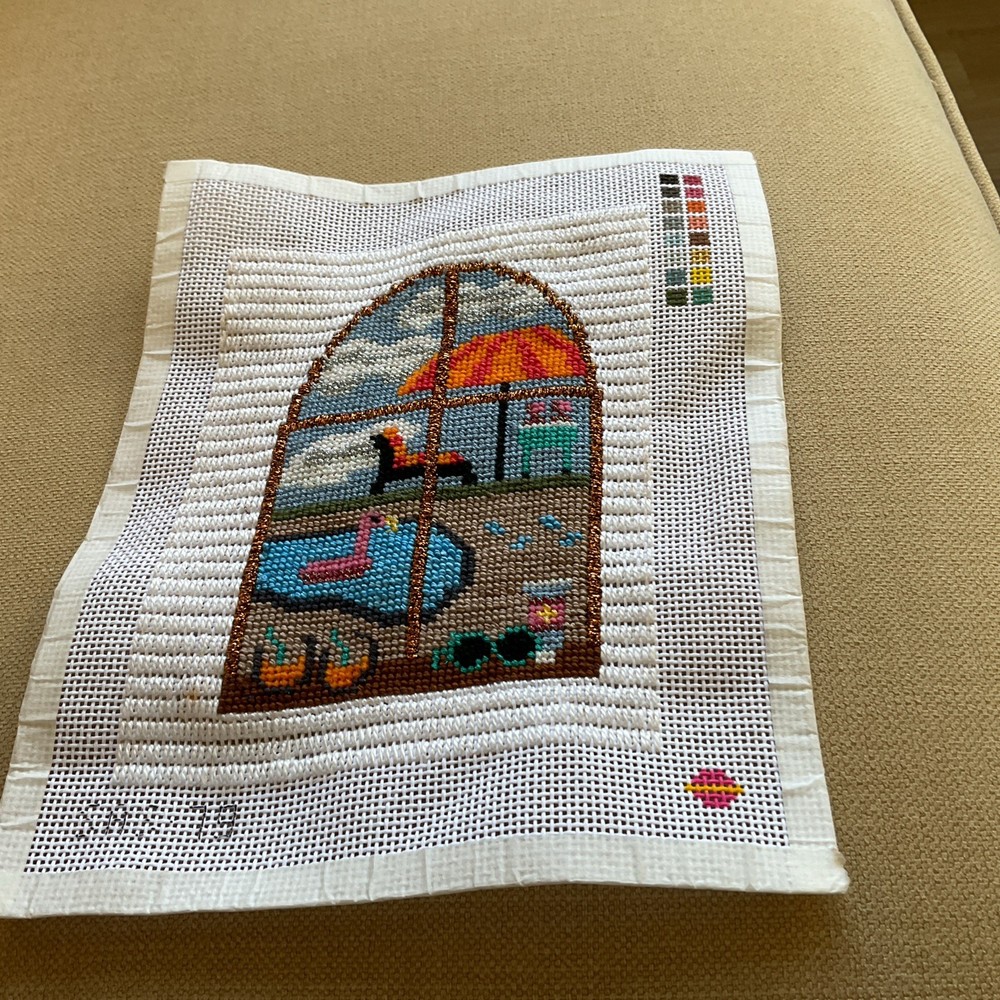 COMPLETED SUMMERTIME NEEDLEPOINT CANVAS! DONE BY ME