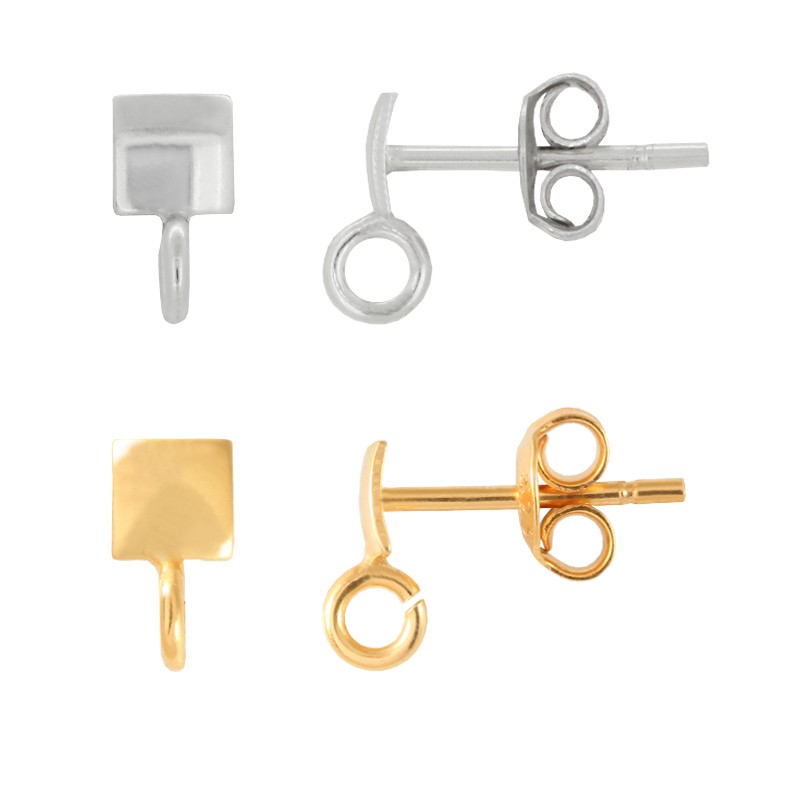 Sterling Silver Square Stud Posts 7.5x4mm with Open Ring * Different Platings