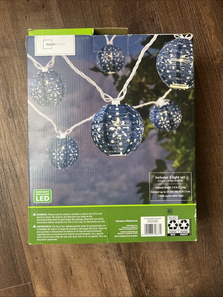 Mainstays 10 Count Outdoor LED Lantern Globe String Lights Blue