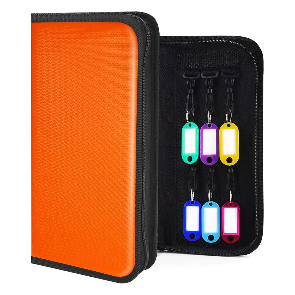 Key Organizer Zippered Key Case Fireproof Waterproof Binder 12 Hooks Tags Book