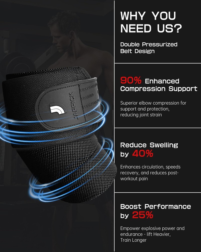 Elbow Wraps for Weightlifting (1 Pair) - Double-Layer Reinforced 40'' Elastic...