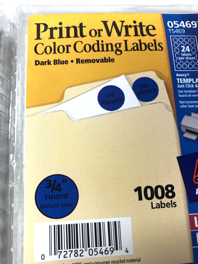 3 Pack Removable Color Coding Labels for Printer 3/4" Round 3,024 Labels Avery