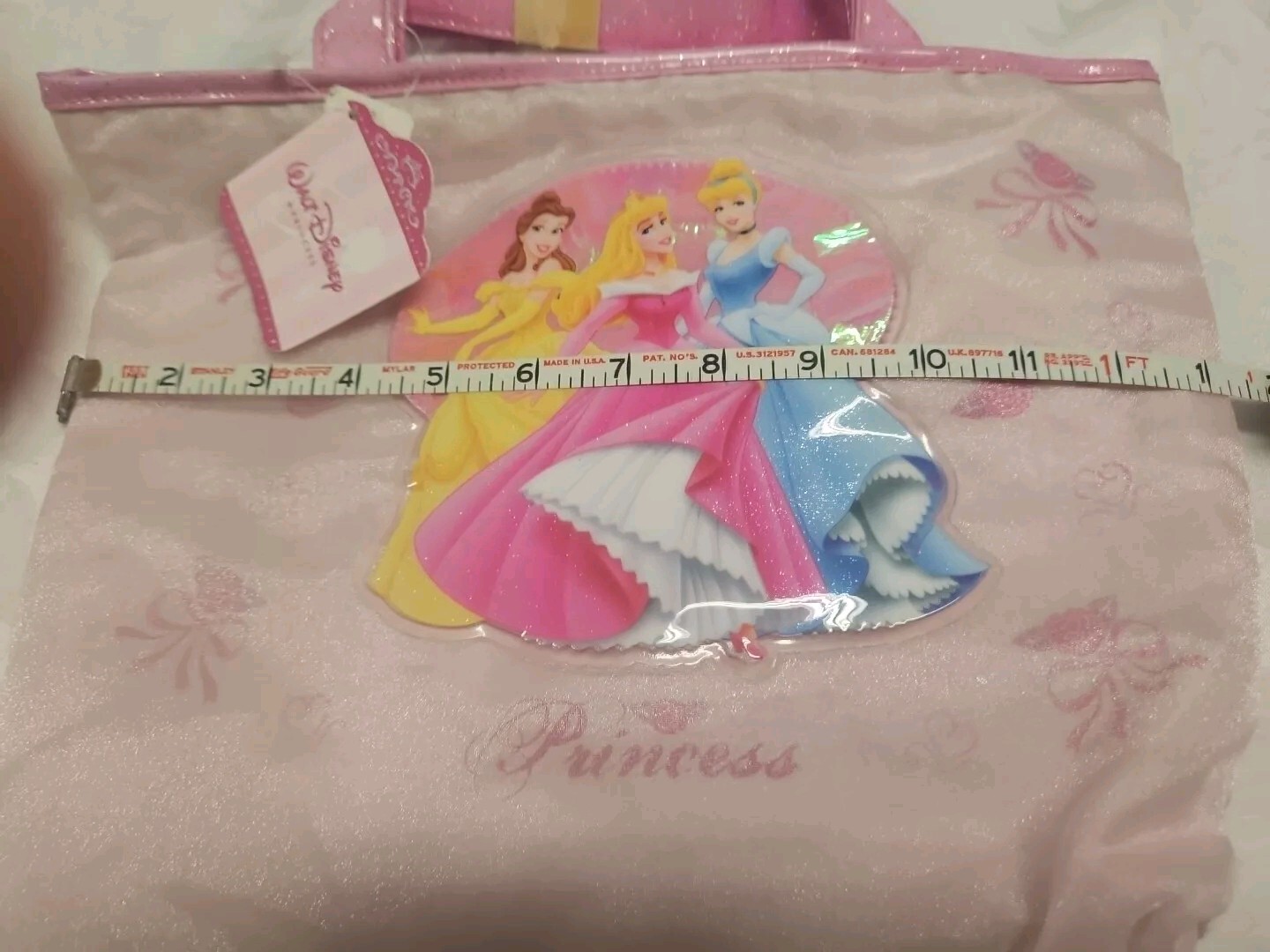 Disney Princess' Glitter Tote Bag Satin Pink Girls 11X12 NEW