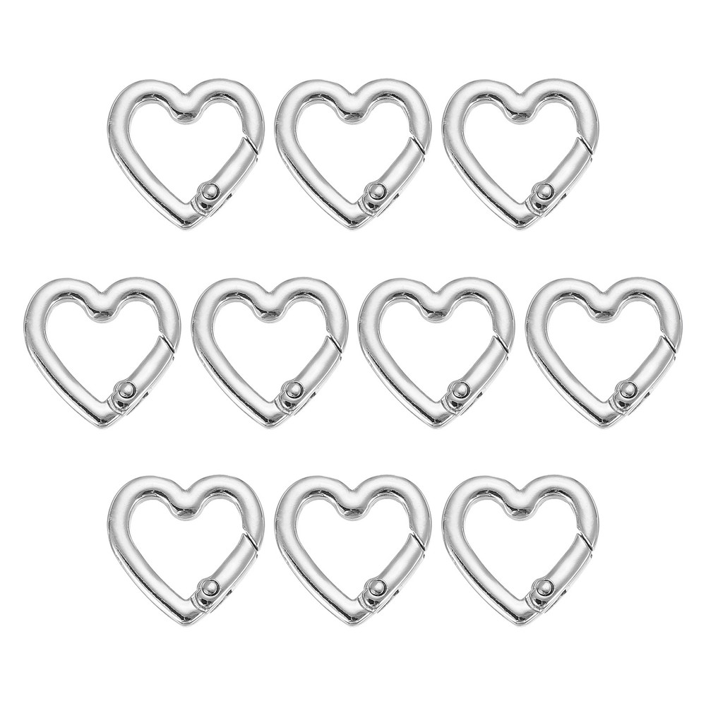 10 Pcs Heart Keychain Clip Heart Key Ring Snap Hook Clips Silver