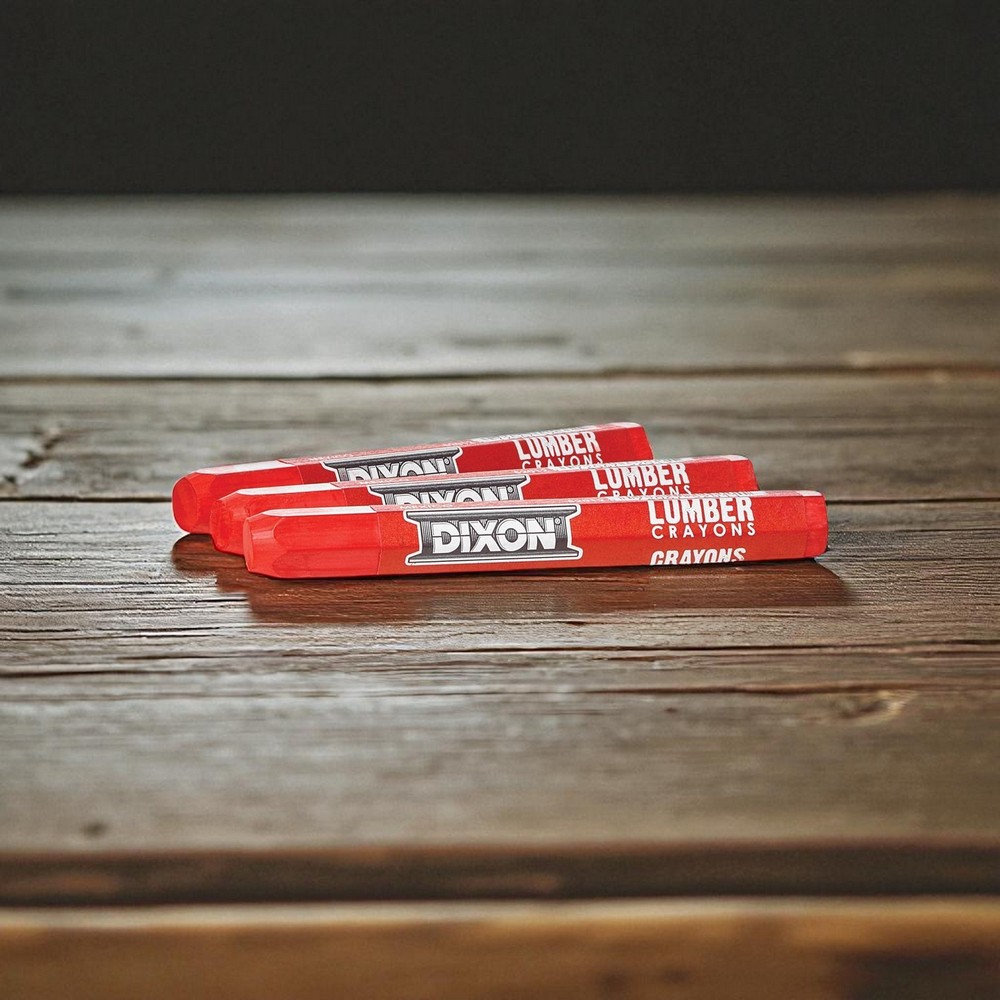 DIXON Soft Red Lumber Marking Crayons 12 Count 52012 Hex Shape 4.5" x 1/2" Hex