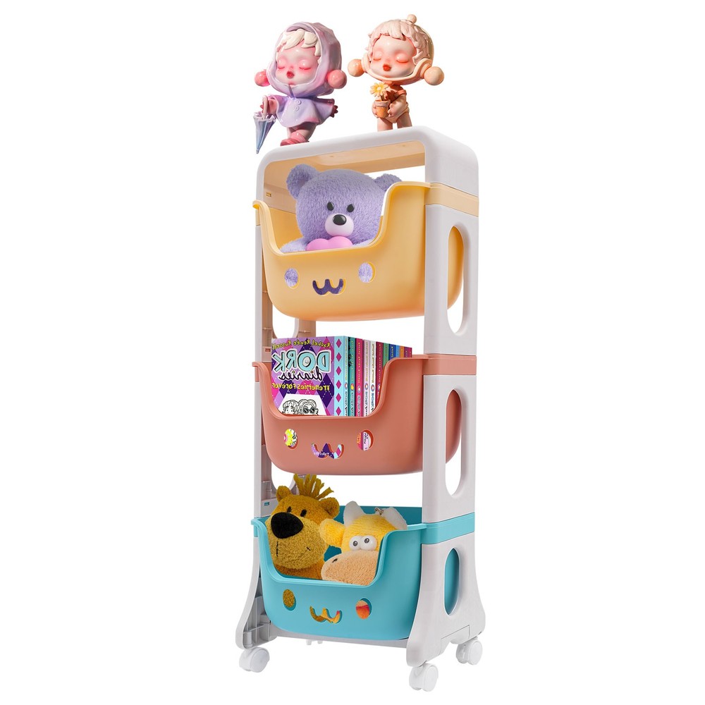 Storage Organizer, 3-Tier Stackable Rolling Cart, Storage Bins Organizer+Wheels