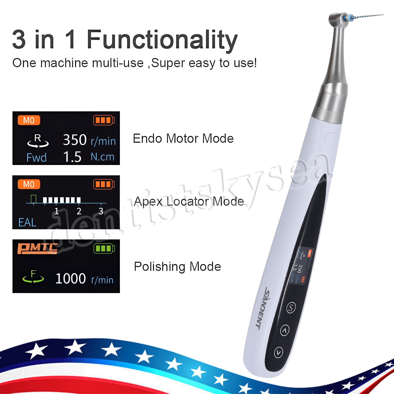 Dental 3in1 Endo Motor Apex Locator/Endo Heated Pen Obturation System Heated Tip