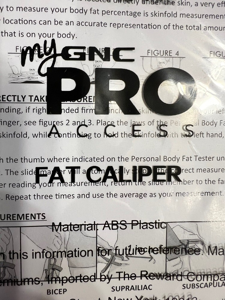 Fat Caliper-My GNC PRO Access-ABS Plastic W/Calculations and Instruction Guide