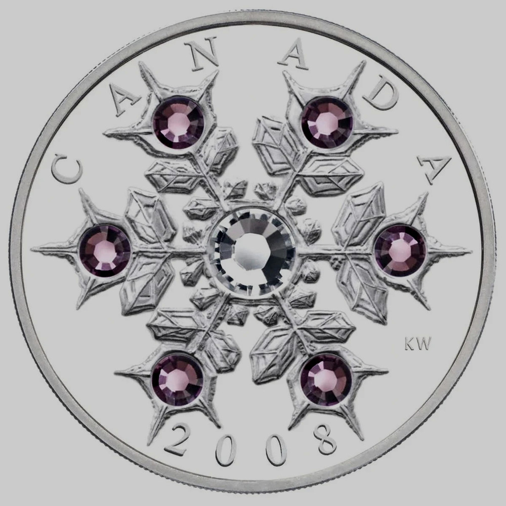 2008 CANADA SILVER 20 DOLLARS SNOWFLAKE AMETHYST