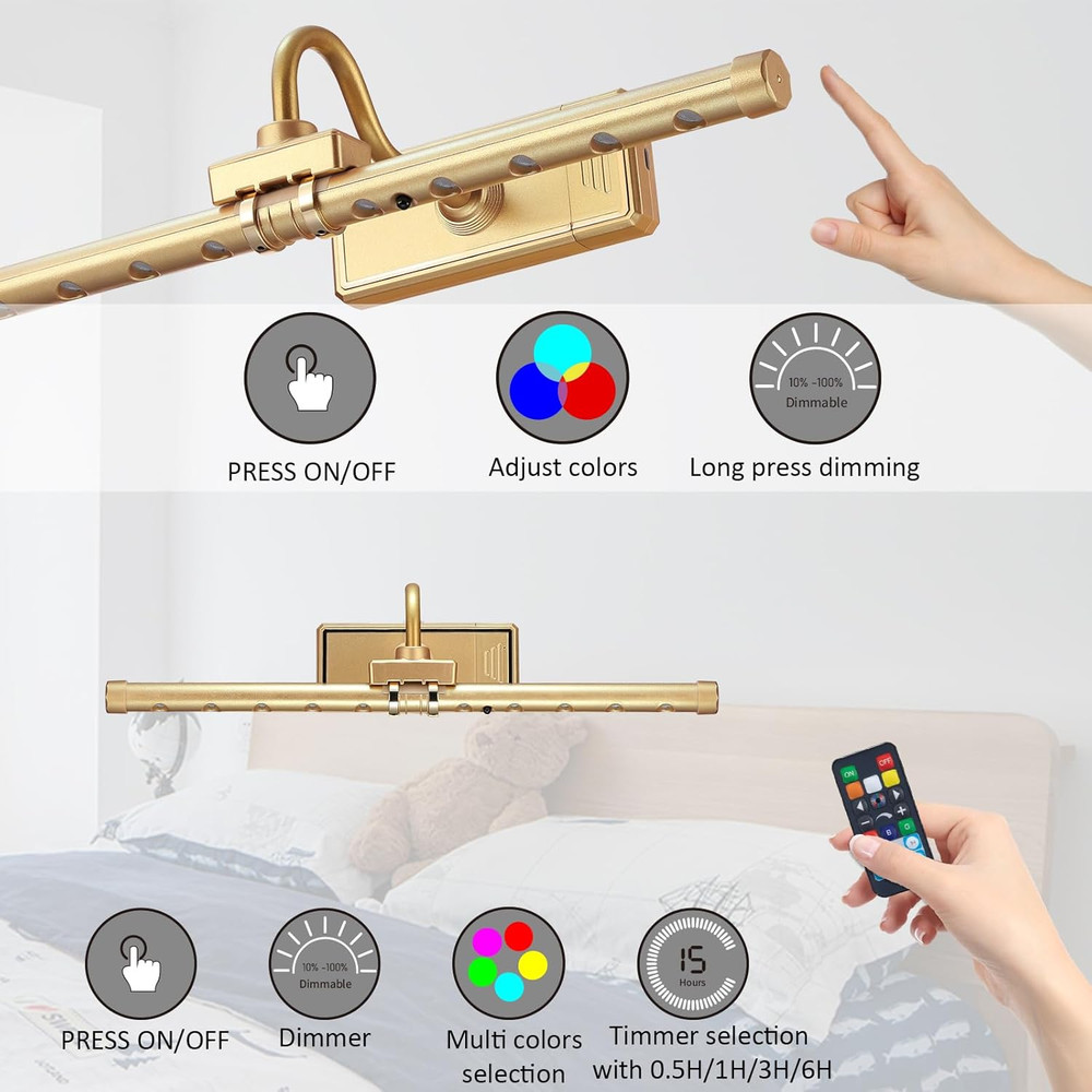 Wireless Picture Light, Remote Control Picture Light with Dimmable, 16" Timer Pr