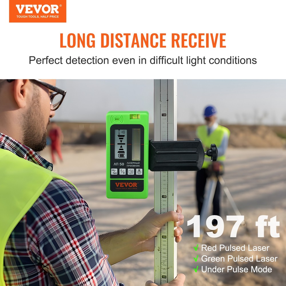 Laser Receiver Detector with Clamp 197ft Range Compatible with Green & Red Beam