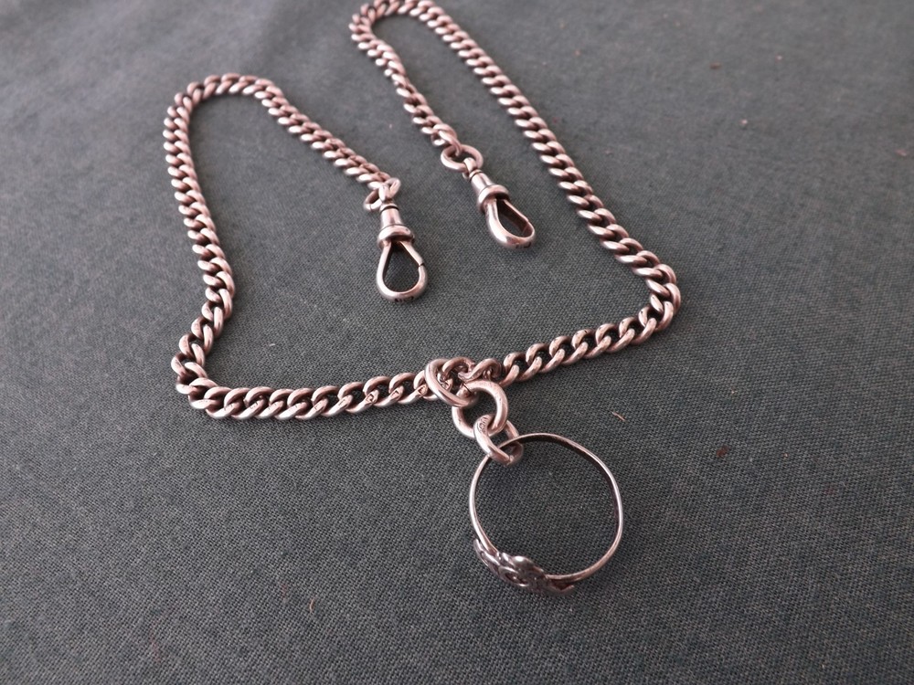 SOLID SILVER ANTIQUE ALBERT CHAIN NECKLACE 16" ROYAL ARTILLERY 925 Silver RING