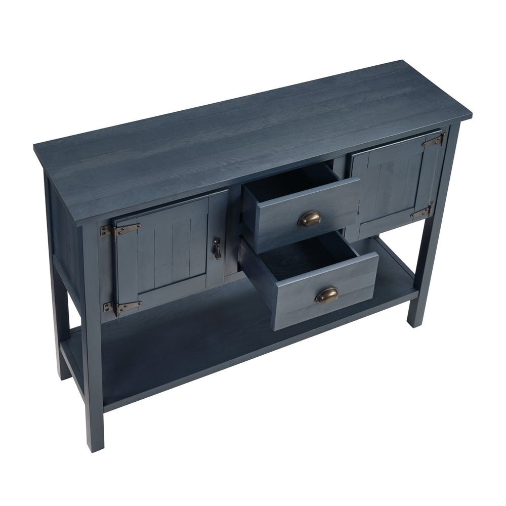 46'' Retro Solid Wood Sideboard Console Table w/Bottom Shelf & Storage Cabinets