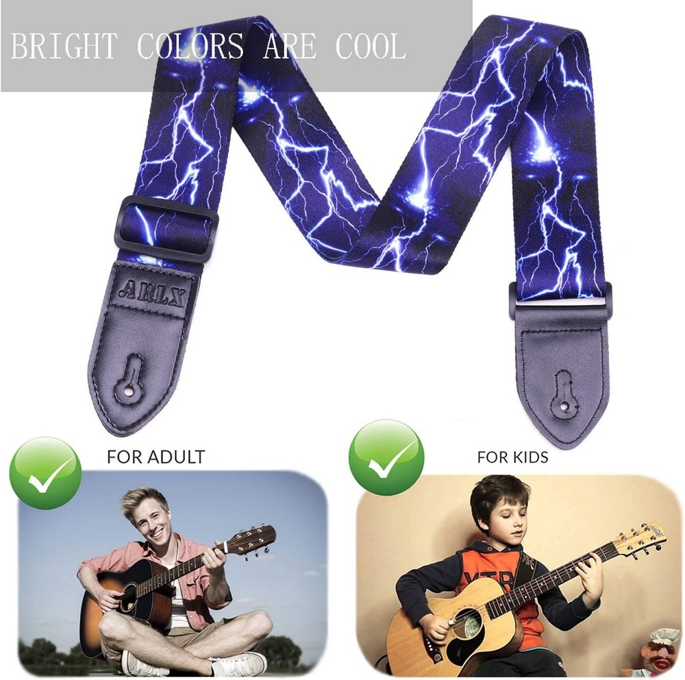 Blue Lightning Guitar Strap - Durable, Adjustable Length, Great for All Players
